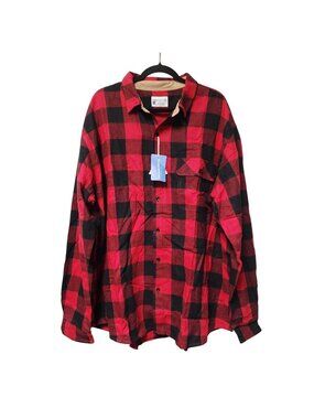 Pinkmarco Mens Red & Black Plaid Long Sleeve Button-Up Shirt Loose Fit Size 4XL